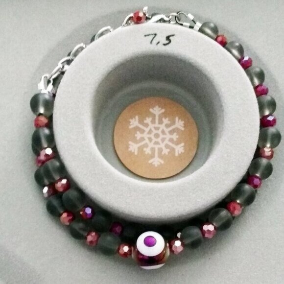 Vibrant Wrap Bracelet + Earring Set ~ Evil Eye ~ Frosted Gray & Sparkling Pink - Picture 10 of 10